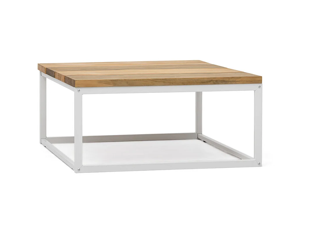 Mesa de Centro Preston Blanca 80x80x38cm con tablero de madera maciza de piezas tricolor Box Furniture