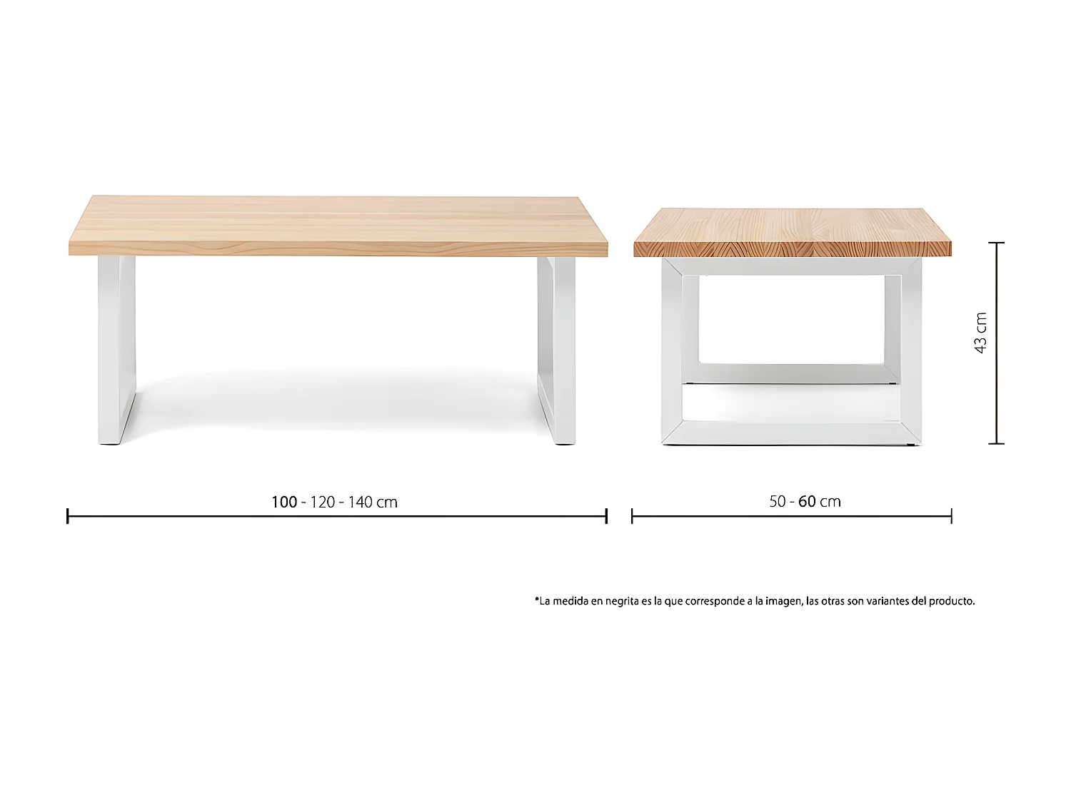 Mesa Centro iCub Strong ECO 140x60x43cm Blanca madera acabado natural estilo nórdico industrial Box Furniture