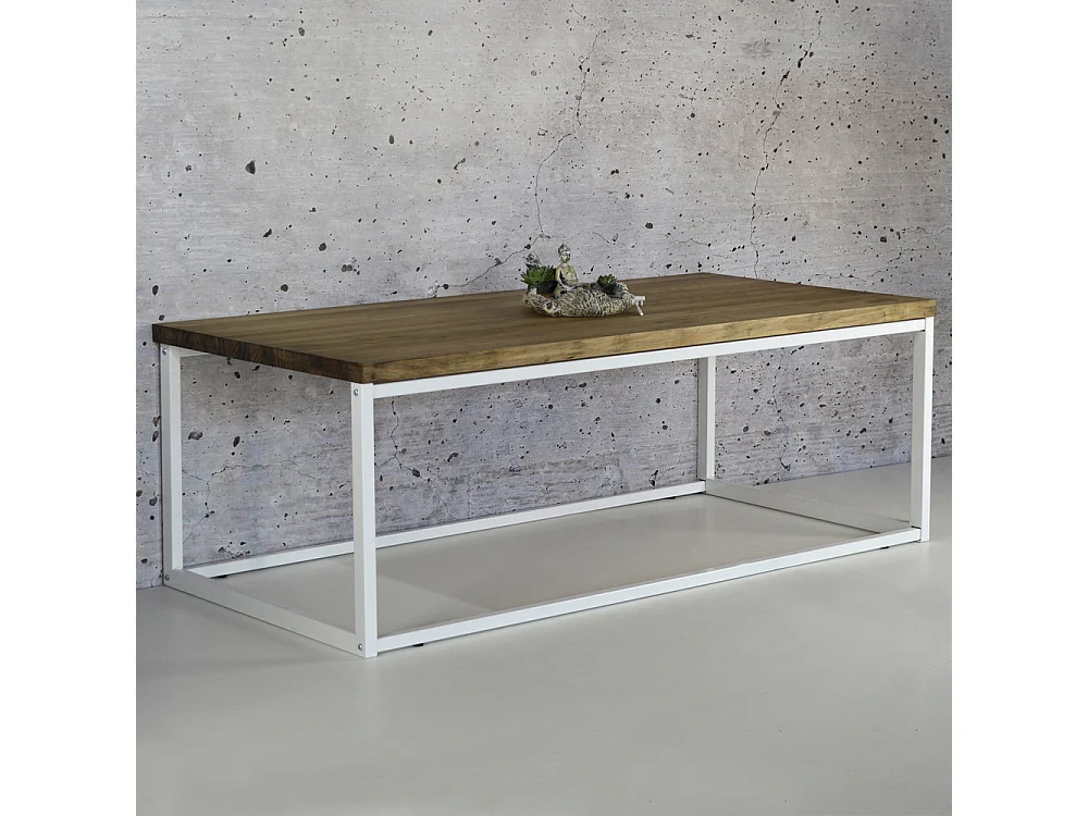 Table basse Icub U 60x80x42cm. 18mm. Blanc. Bois effect vintage