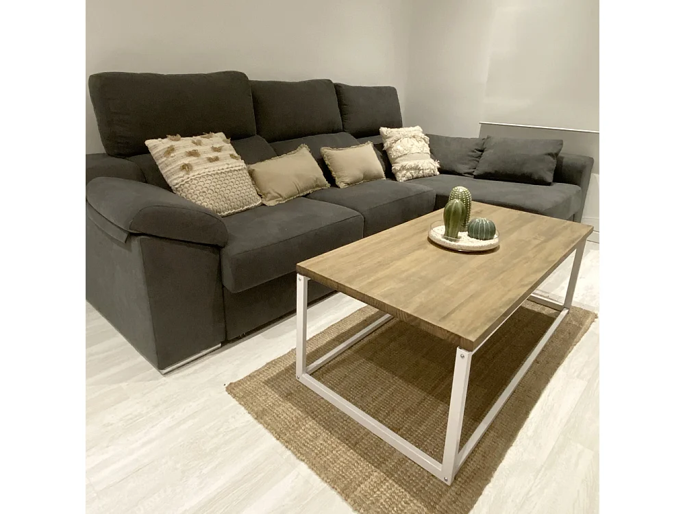 Table basse Icub U 60x80x42cm. 18mm. Blanc. Bois effect vintage