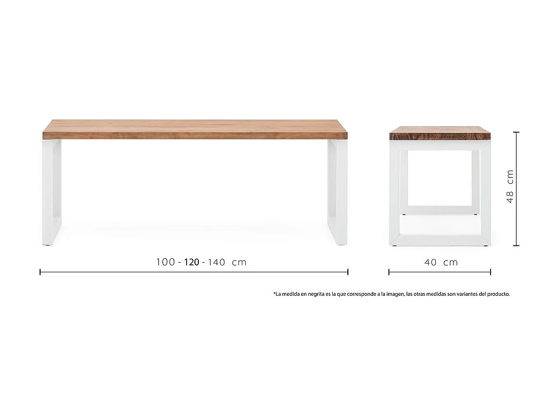 Banco iCub Strong ECO 100x40x45cm Blanco en madera maciza de pino acabado vintage estilo industrial Box Furniture