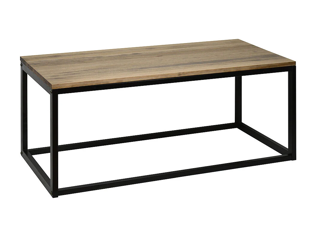 Sitzbank Icub   140X40x 45 cm. Schwarzes Metall, Massives Kiefernholz mit Antik-Effekt- Finish, Industriestil, Box Furniture