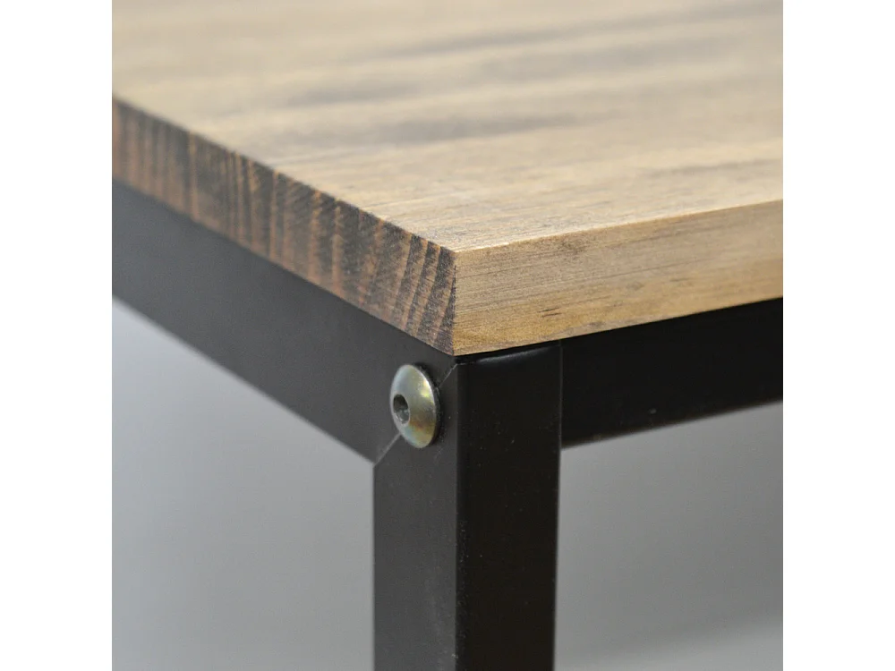 Sitzbank Icub   140X40x 45 cm. Schwarzes Metall, Massives Kiefernholz mit Antik-Effekt- Finish, Industriestil, Box Furniture