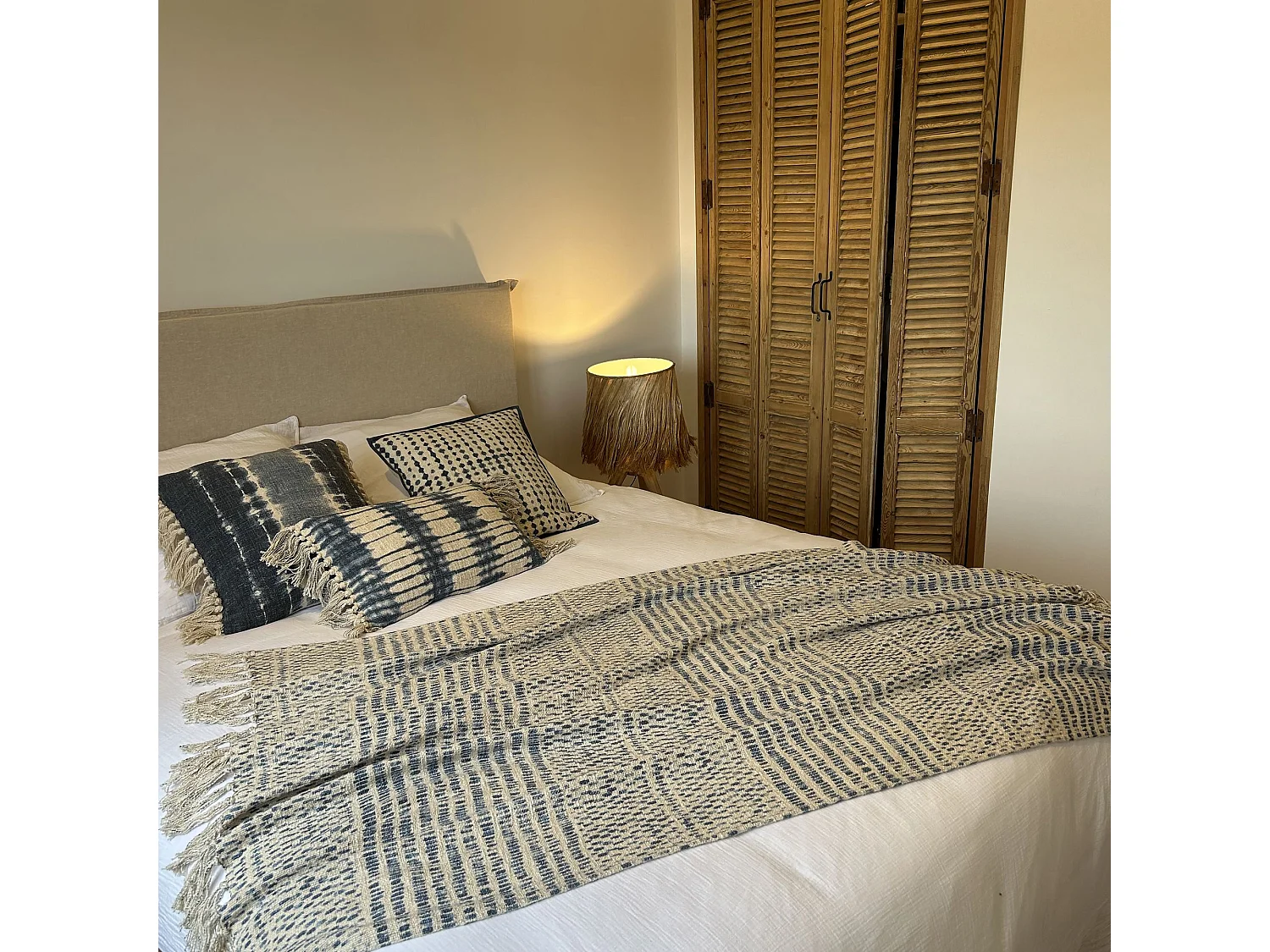 Now's Home - Coussin En Coton Imprime Bleu Mer Passepoil Bleu 45x45cm Galo