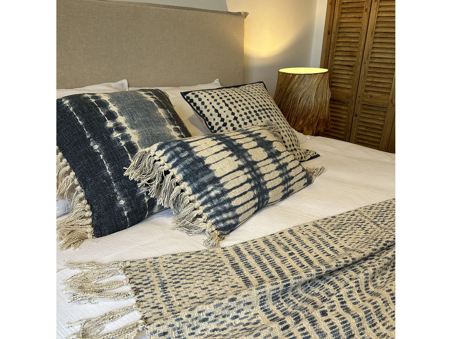 Now's Home - Coussin En Coton Imprimé Bleu Mer Passepoil Bleu 45x45cm Galo