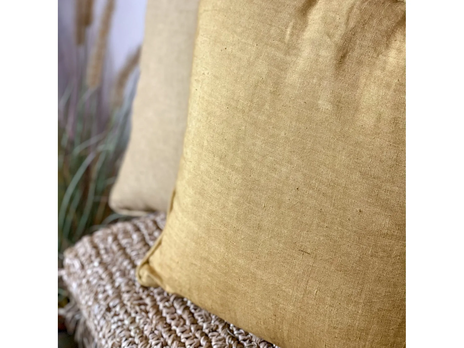 Now's Home - Coussin Carré En Lin Coloris Jaune Moutarde 40x40cm Nyl