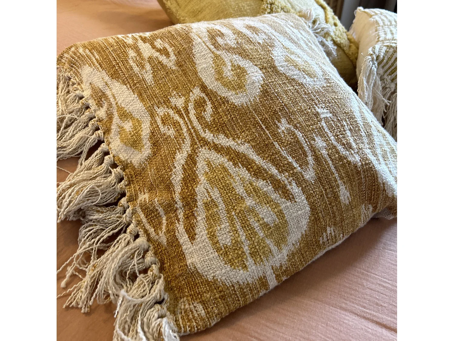 Now's Home - Coussin En Coton Tisse Jaune Mimosa  Frange 45x45cm Itarema