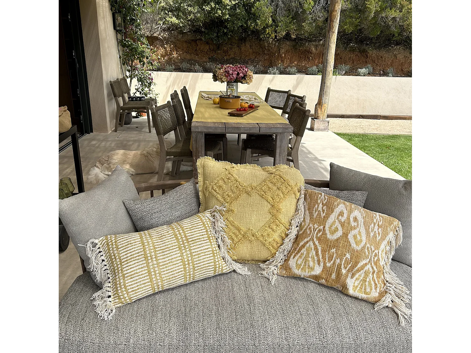 Now's Home - Coussin En Coton Tisse Jaune Mimosa  Frange 45x45cm Itarema