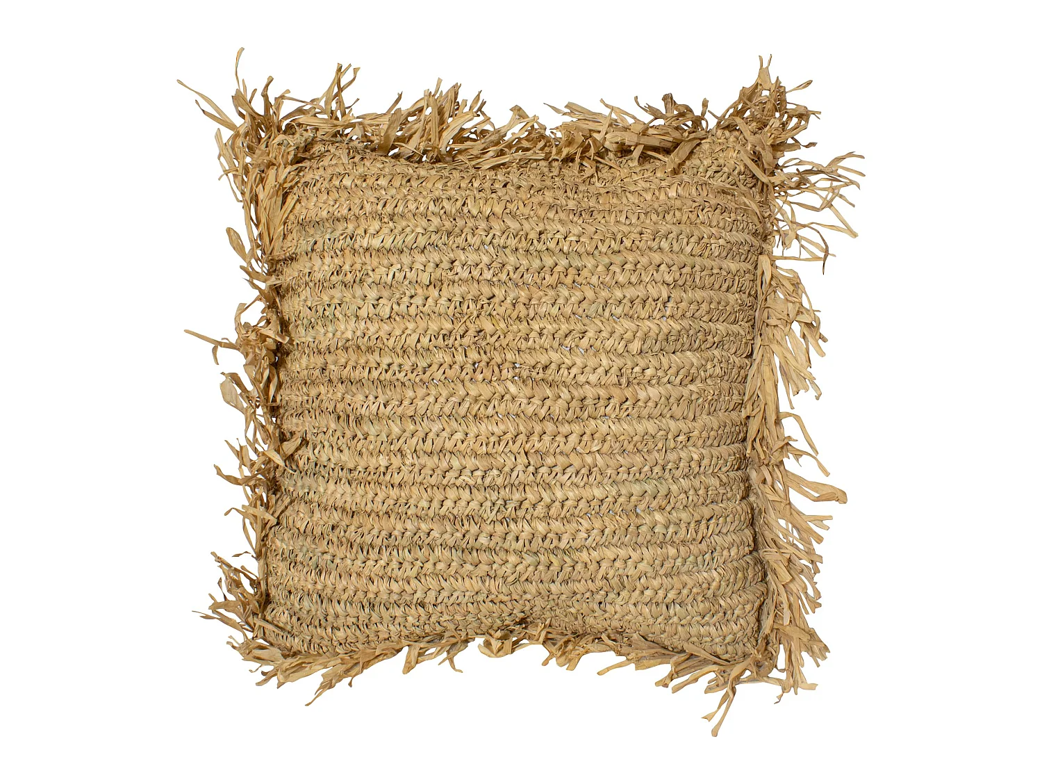 Now's Home - Coussin Carre En Raphia Naturel Avec Franges 40x40x17cm Syros