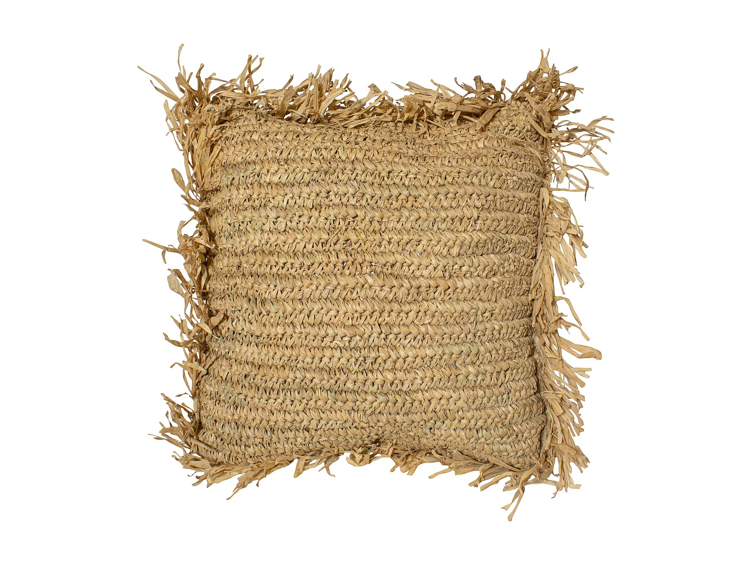 Now's Home - Coussin Carré En Raphia Naturel Avec Franges 40x40x17cm Syros
