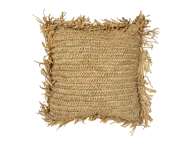 Now's Home - Coussin Carre En Raphia Naturel Avec Franges 40x40x17cm Syros