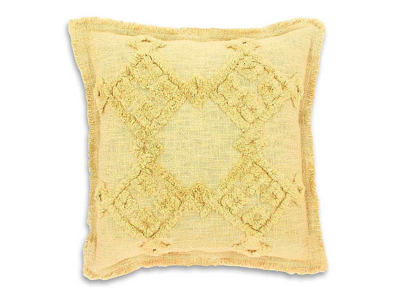 Now's Home - Coussin En Coton Tisse Frange Jaune Mimosa 45x45cm Candido