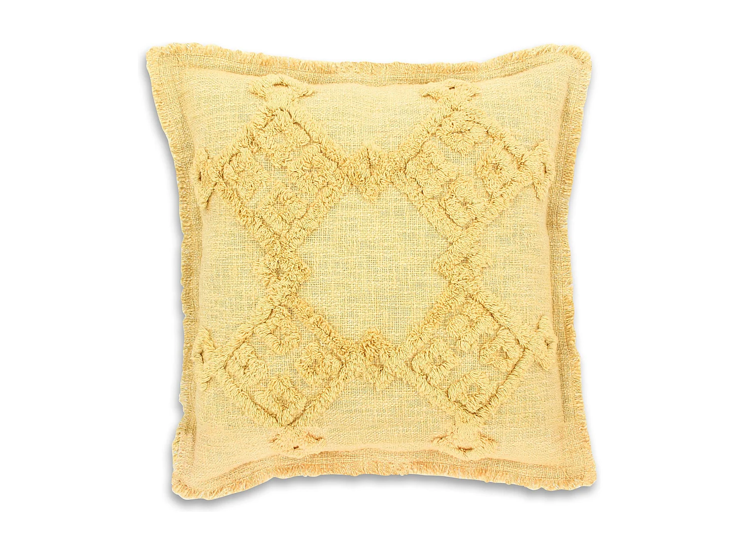 Now's Home - Coussin En Coton Tisse Frangé Jaune Mimosa 45x45cm Candido