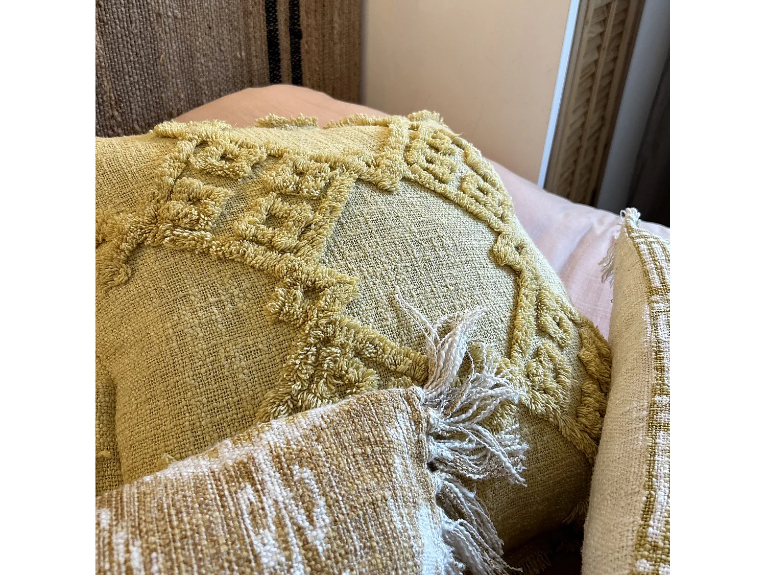 Now's Home - Coussin En Coton Tisse Frangé Jaune Mimosa 45x45cm Candido