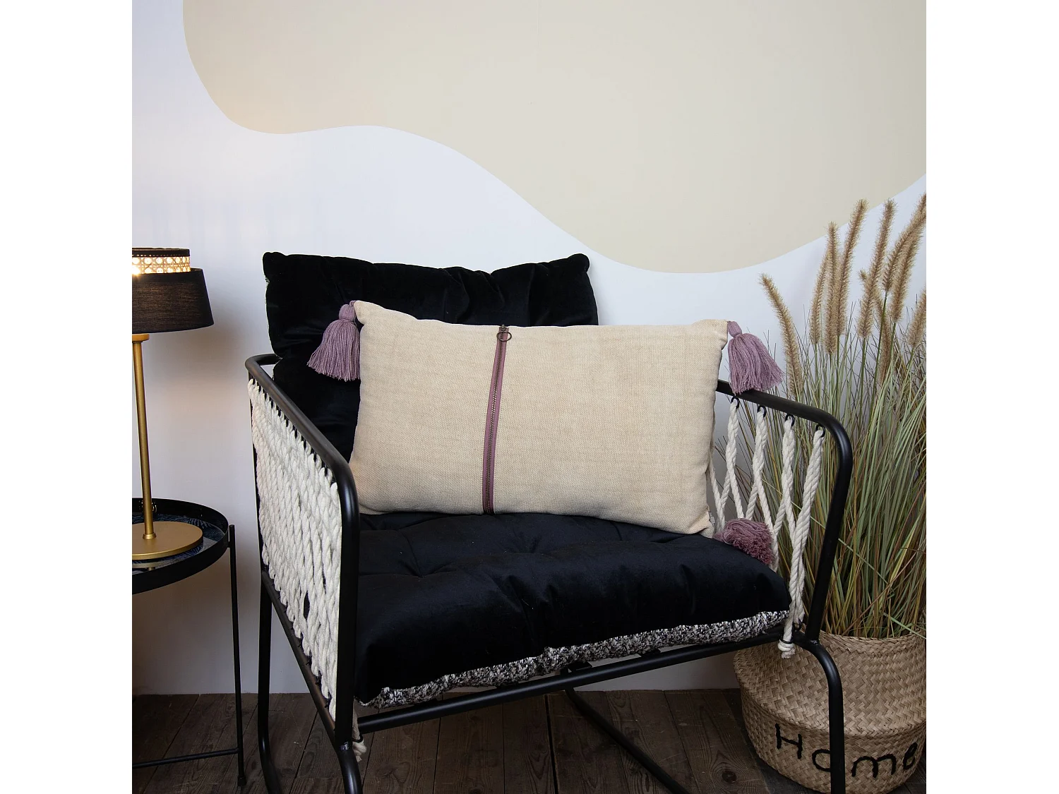 Now's Home - Coussin Beige 100% Coton Lave Zip Deco. Vertical 30x50cm Agra