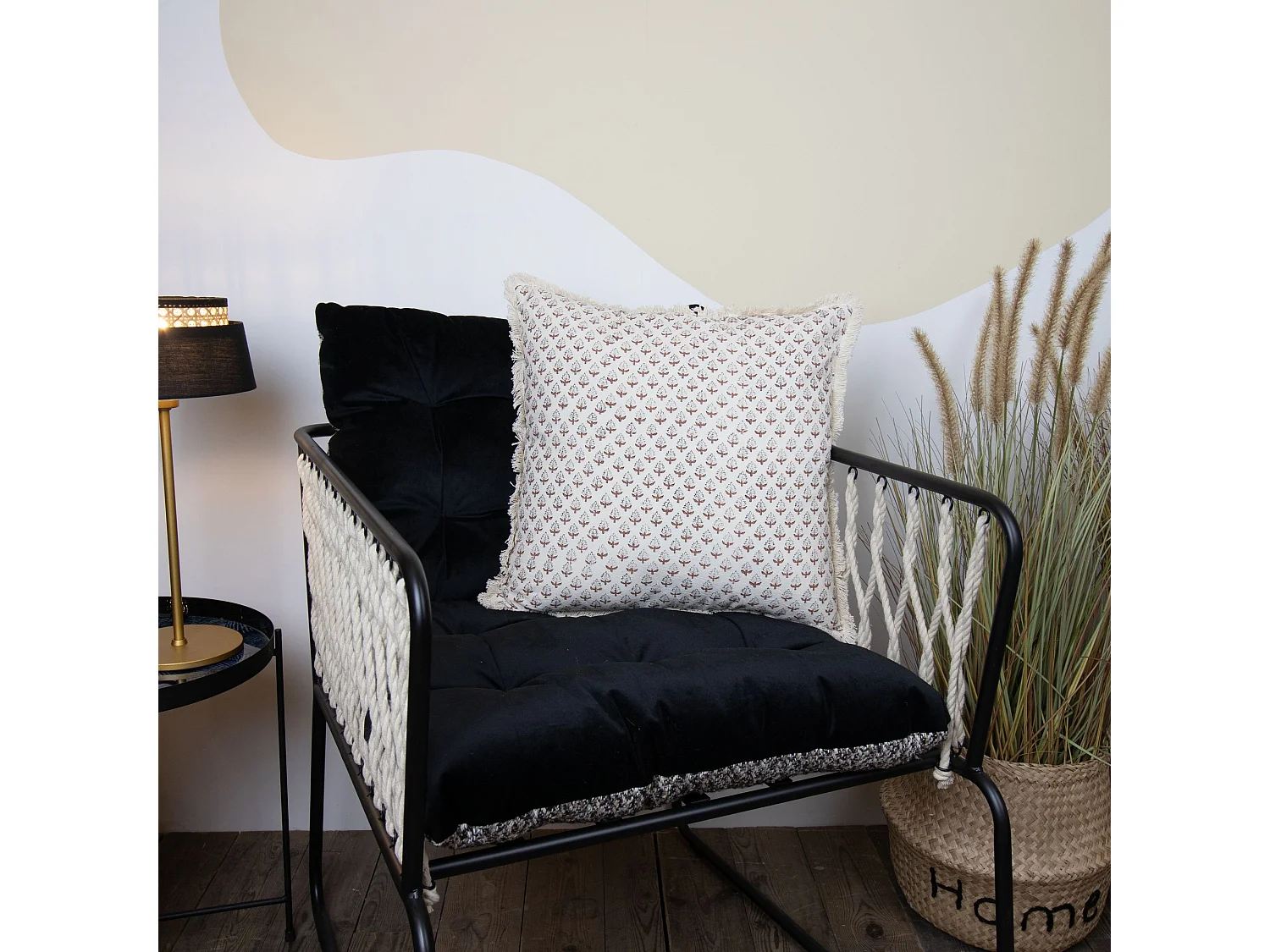 Now's Home - Coussin En Coton Avec Franges Imprime Epis Terracotta 40x40 Cm Gobi