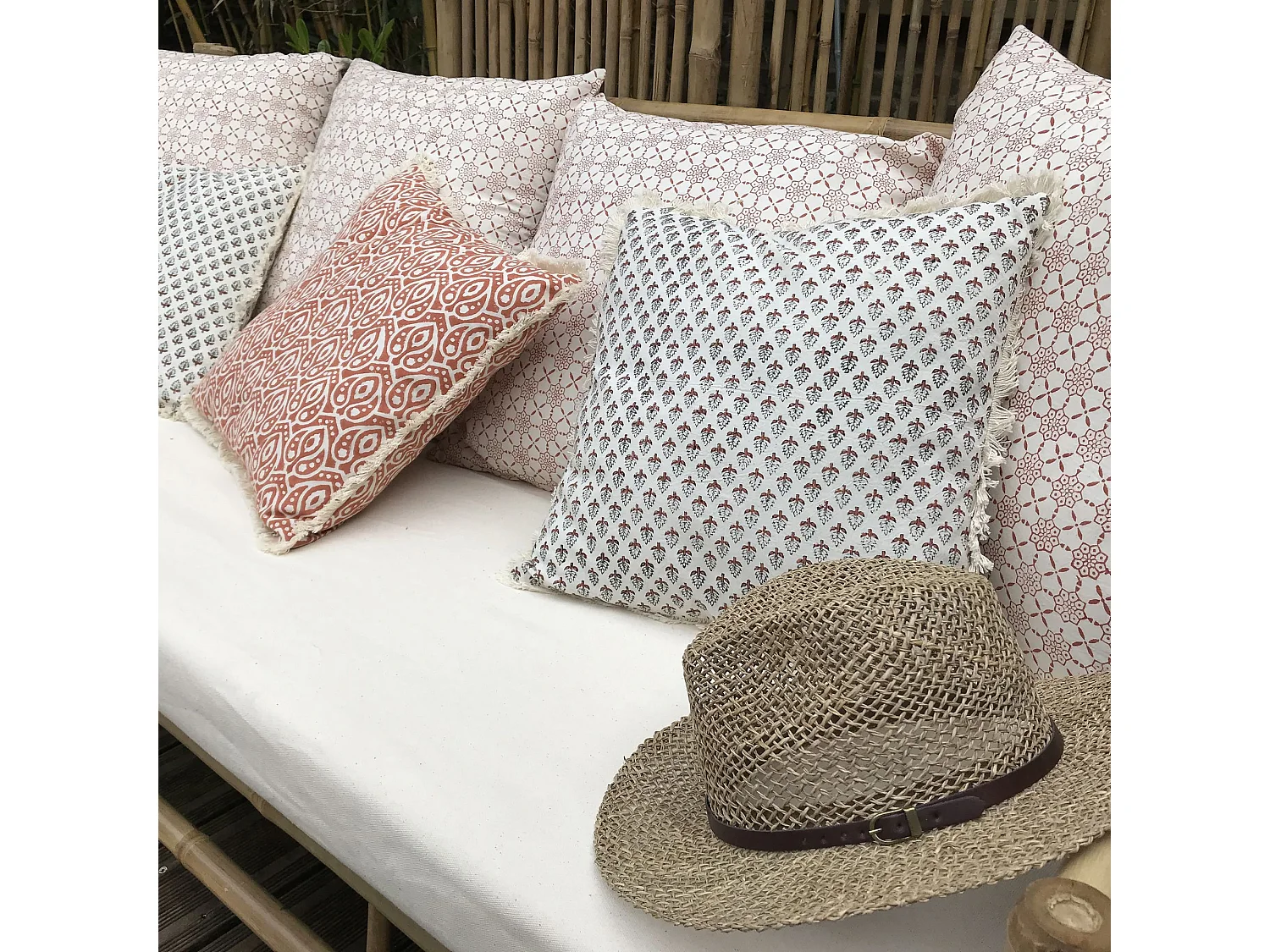 Now's Home - Coussin En Coton Avec Franges Imprime Epis Terracotta 40x40 Cm Gobi