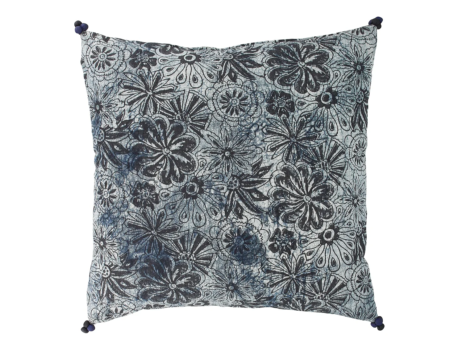 Now's Home - Coussin En Coton Imprime Bleu Et Noir 4 Pompons 45x45 Cm Melting