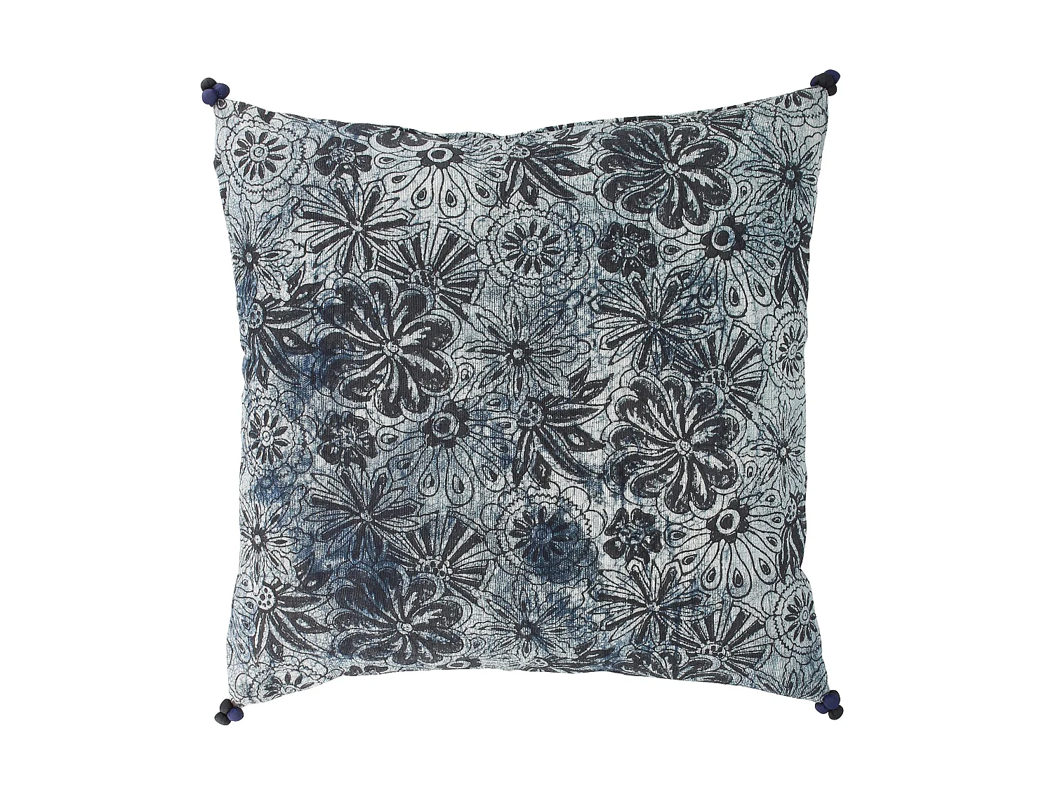 Now's Home - Coussin En Coton Imprime Bleu Et Noir 4 Pompons 45x45 Cm Melting