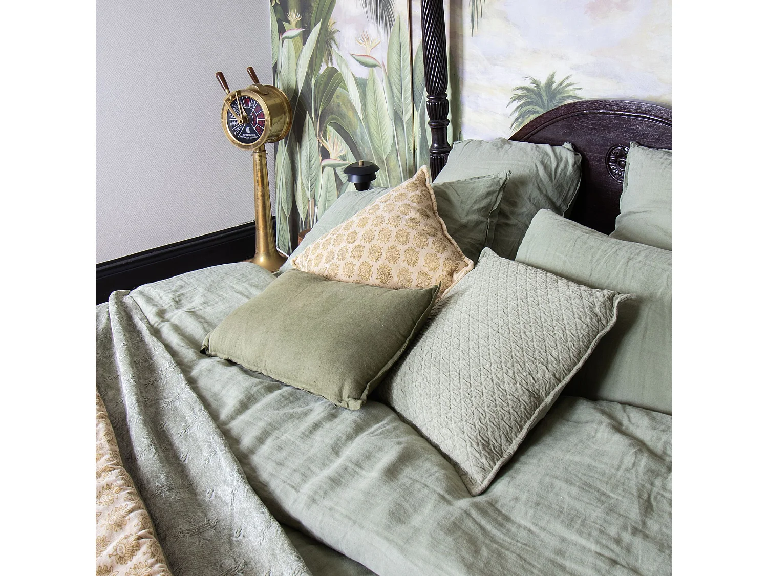 Now's Home - Coussin En Coton Gaufré Vert 45x45cm Gali