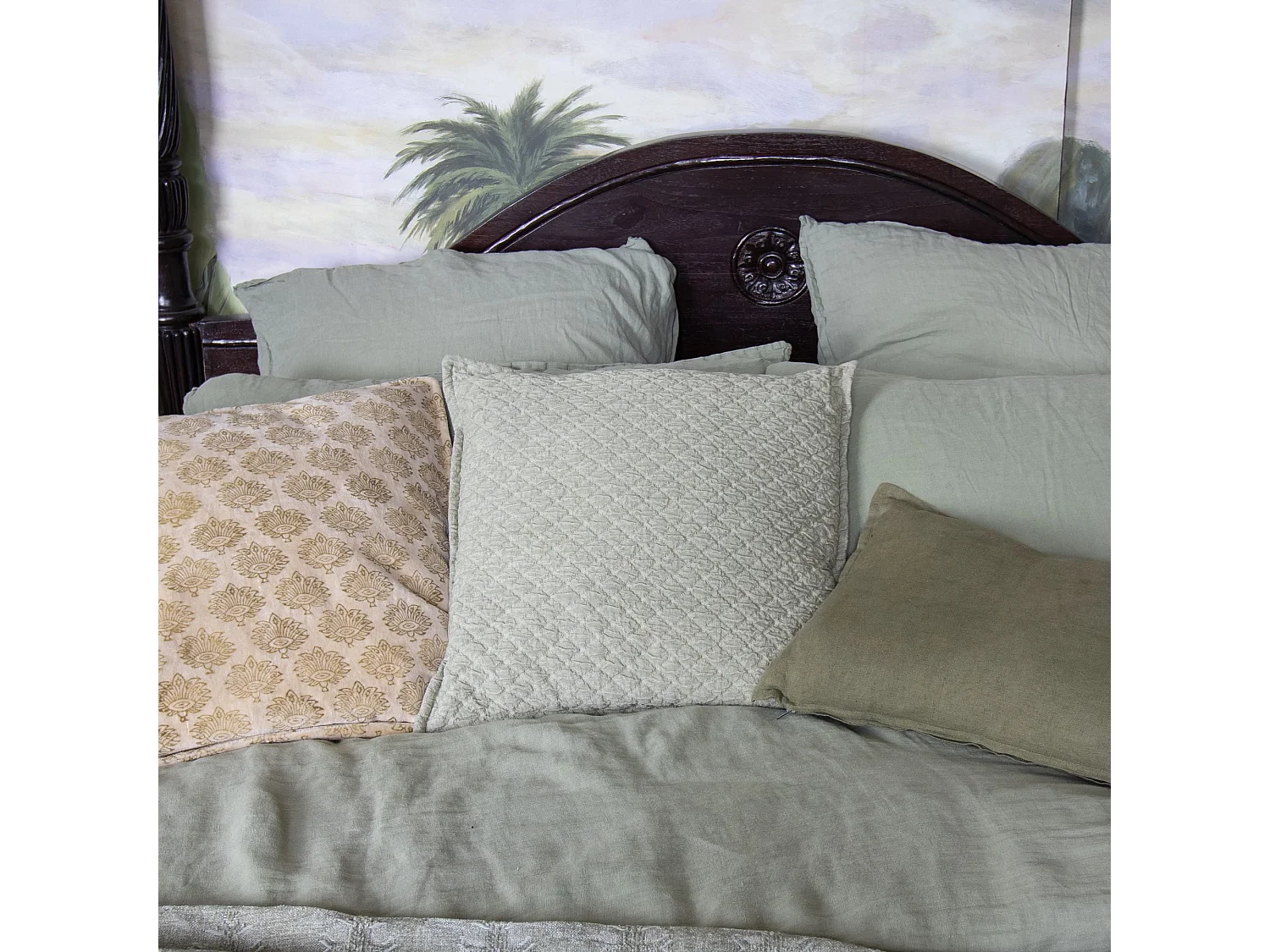Now's Home - Coussin En Coton Gaufré Vert 45x45cm Gali