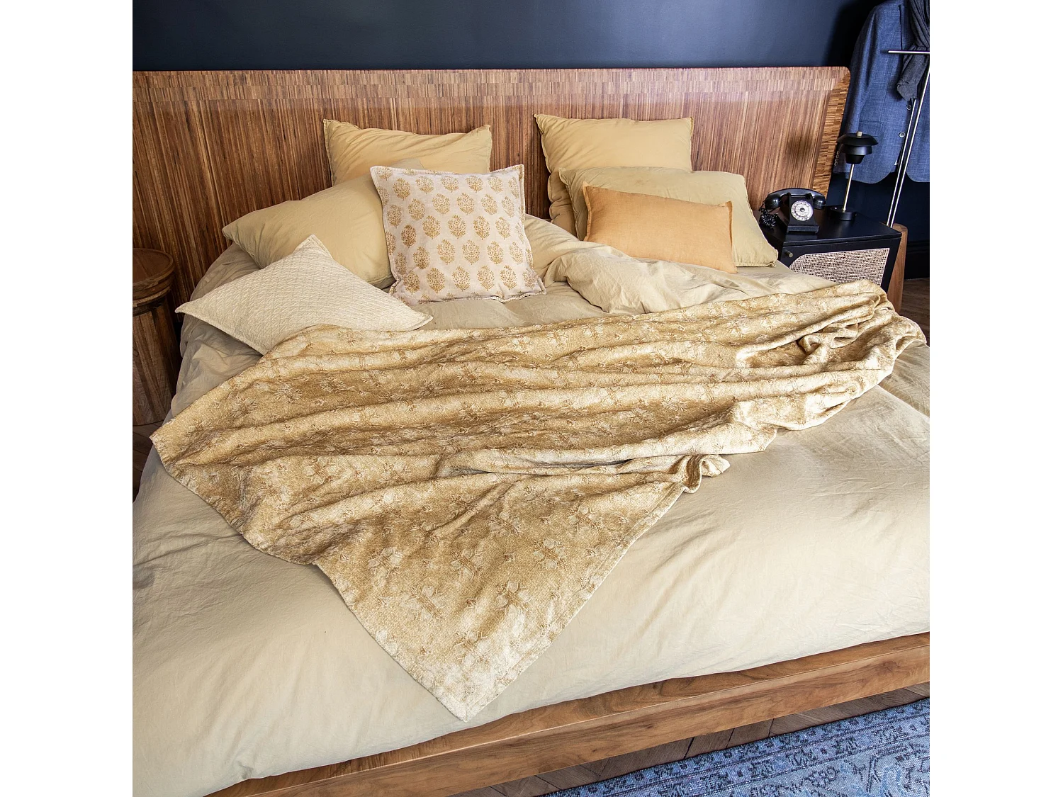 Now's Home - Coussin En Velours Vintage Jaune Avec Imprimé 45x45cm Dori