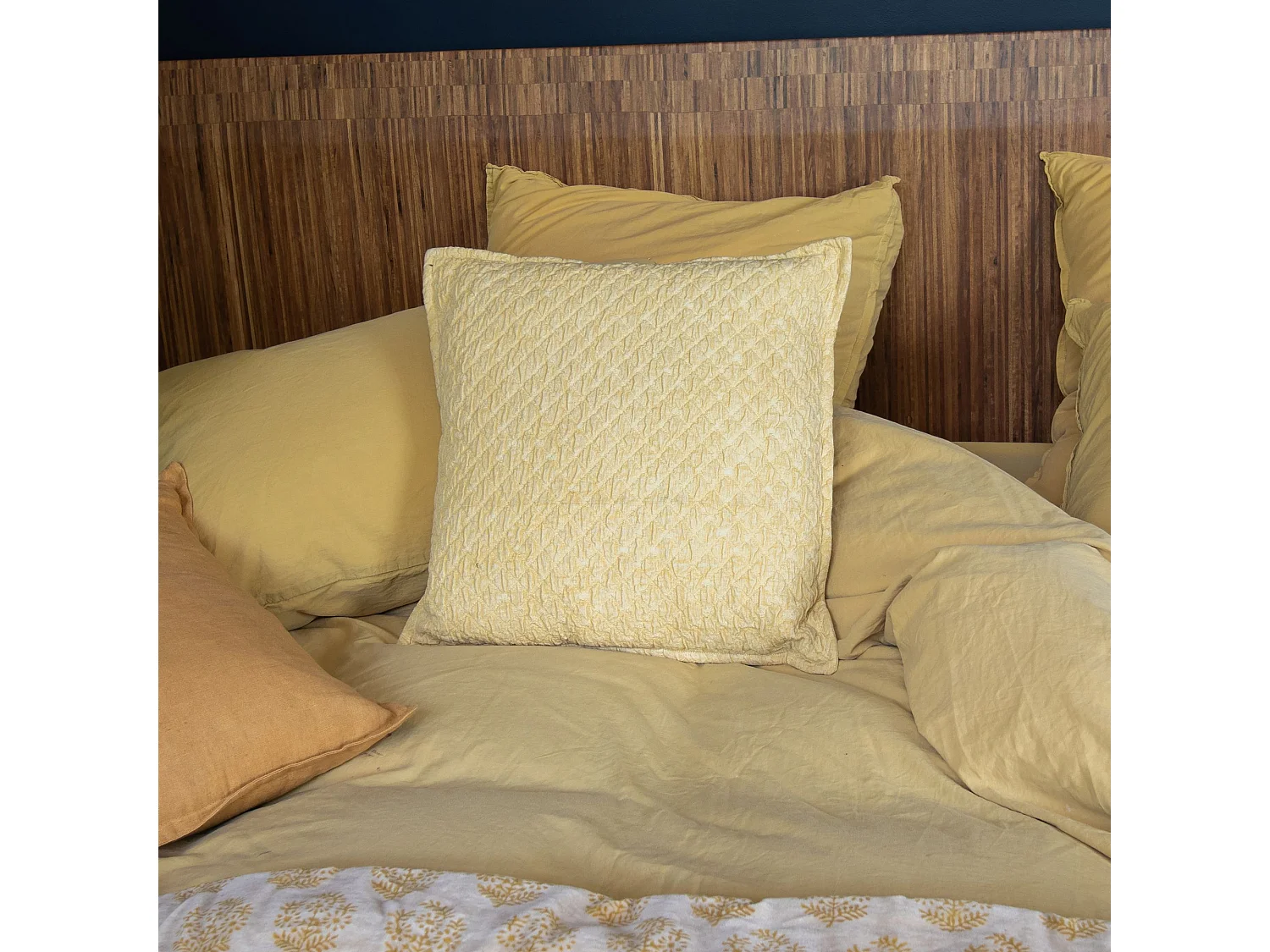 Now's Home - Coussin En Coton Gauffre Jaune 45x45cm Gali