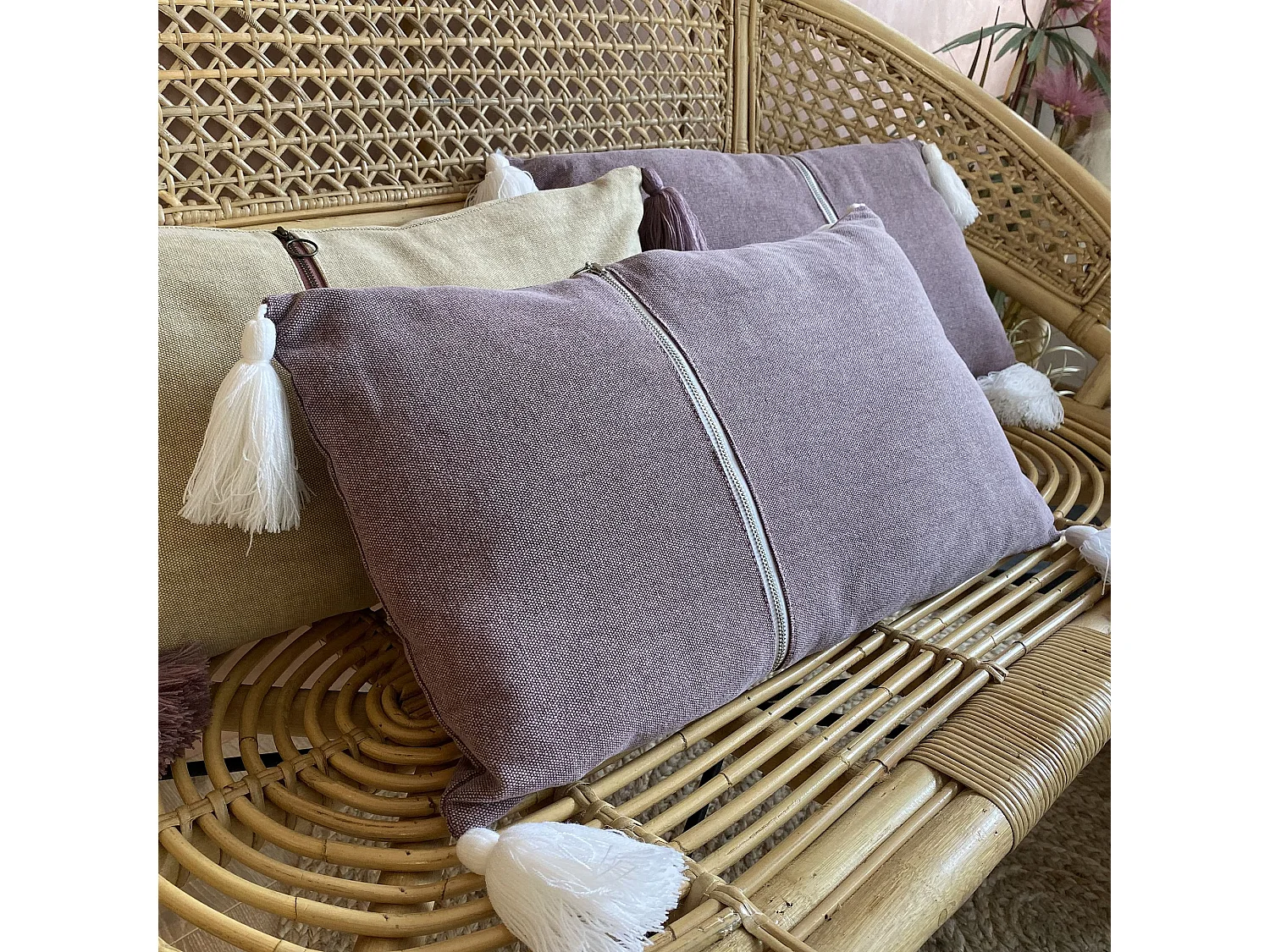 Now's Home - Coussin Rose 100% Coton Lavé Zip Déco.vertical 30x50cm