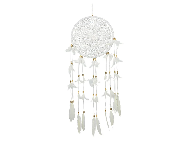 Now's Home - Attrape Reve En Plumes Et Coton Blanc O33x100cm Pokana