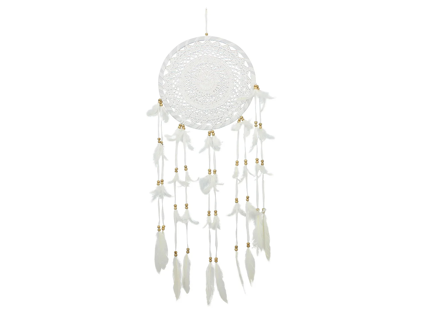 Now's Home - Attrape Reve En Plumes Et Coton Blanc O33x100cm Pokana