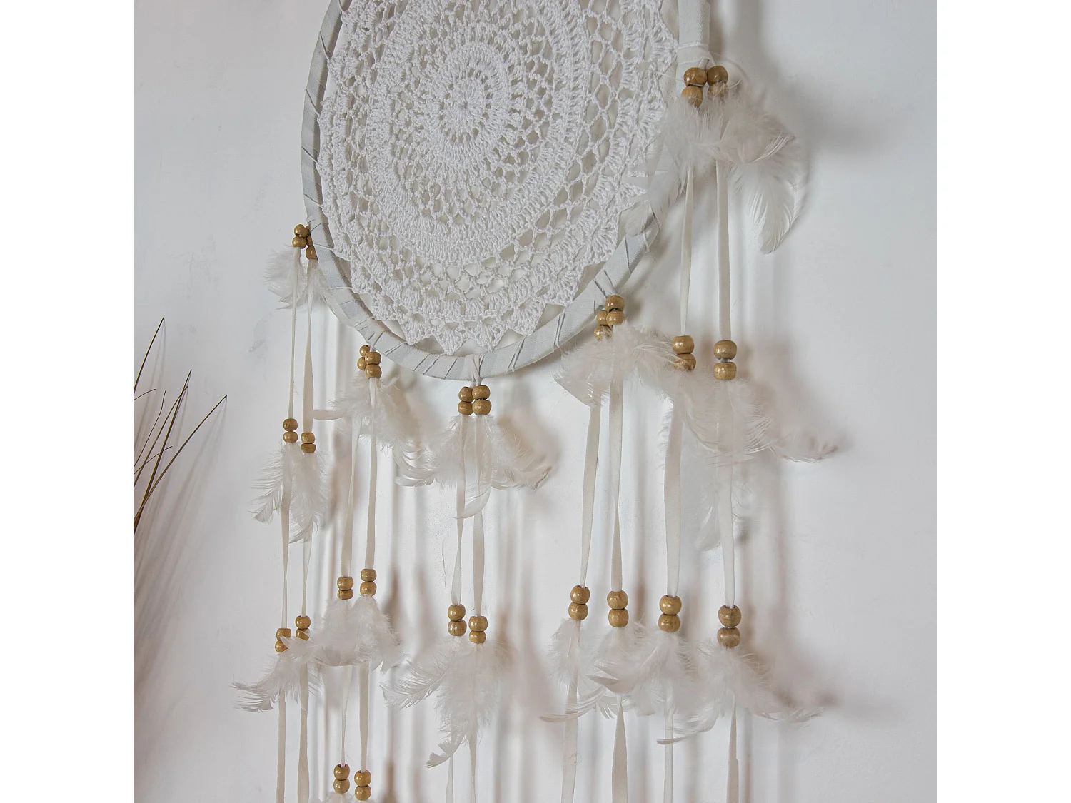 Now's Home - Attrape Reve En Plumes Et Coton Blanc O33x100cm Pokana