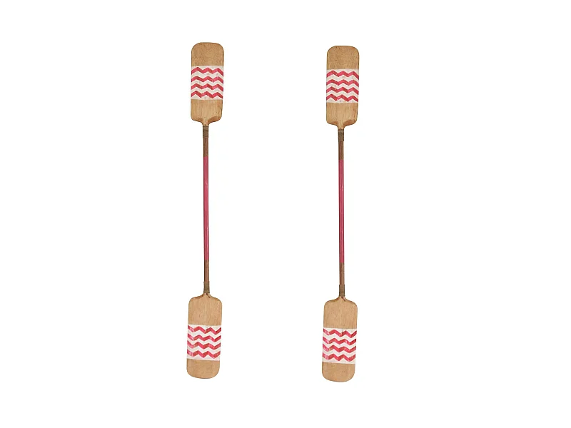 Now's Home - Lot 2 Pagaies Doubles Rose En Bois Peinte A La Main 20x5x185cm Fufoa