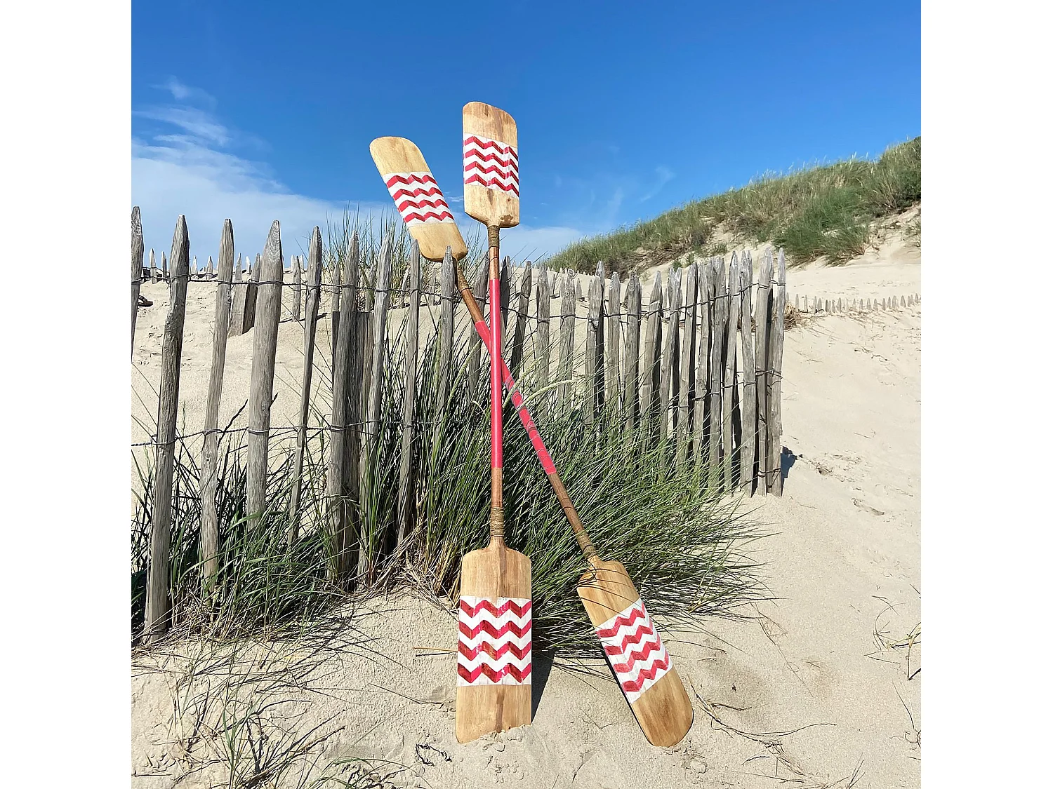 Now's Home - Lot 2 Pagaies Doubles Rose En Bois Peinte A La Main 20x5x185cm Fufoa