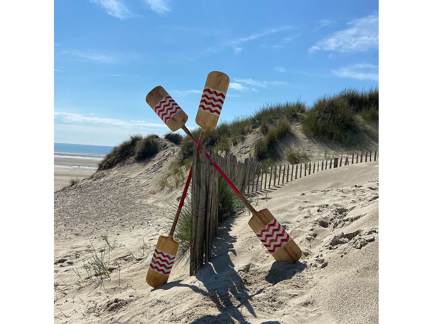 Now's Home - Lot 2 Pagaies Doubles Rose En Bois Peinte A La Main 20x5x185cm Fufoa