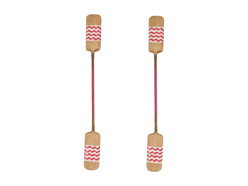Now's Home - Lot 2 Pagaies Doubles Rose En Bois Peinte A La Main 20x5x185cm Fufoa