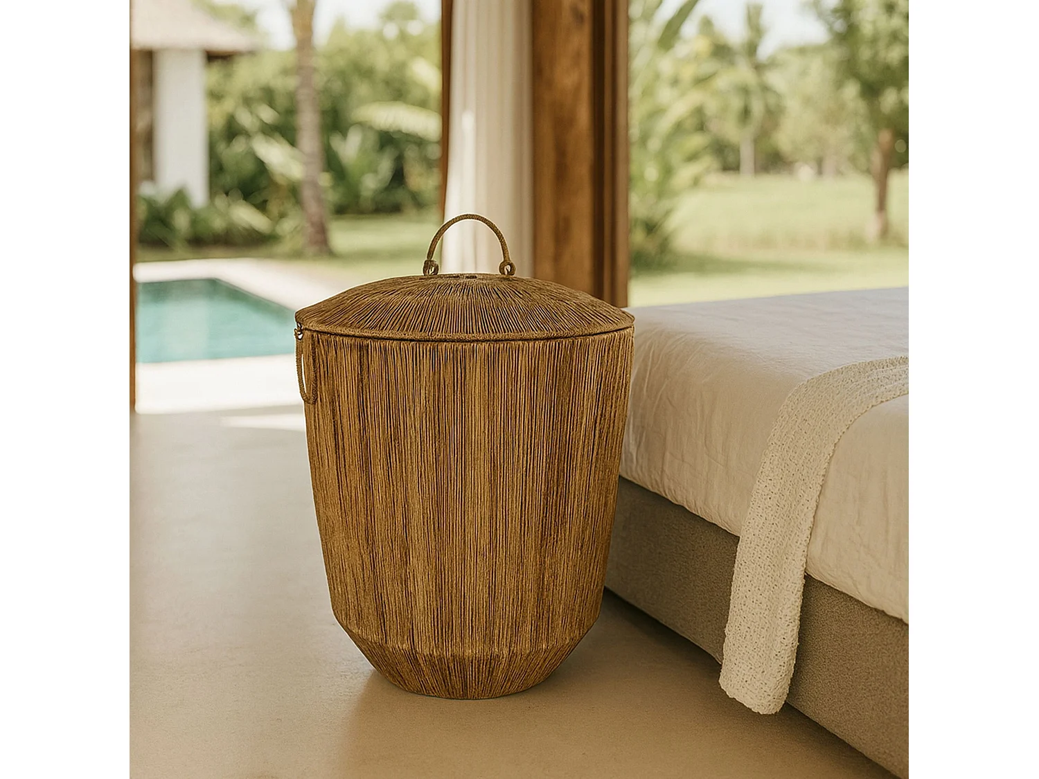 Now's Home - Panier En Jute Naturelle Avec Couvercle Et Poignees D45xh56cm Sibu