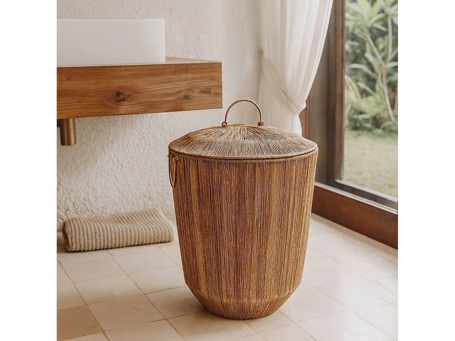 Now's Home - Panier En Jute Naturelle Avec Couvercle Et Poignées D45xh56cm Sibu