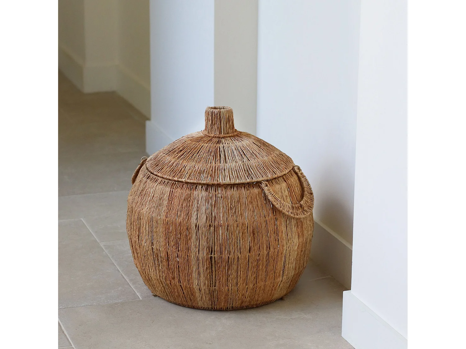 Now's Home - Panier En Jute Naturelle Avec Couvercle Et Poignees D40xh40cm Sibu