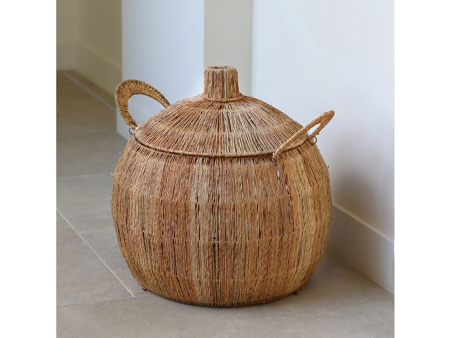 Now's Home - Panier En Jute Naturelle Avec Couvercle Et Poignees D40xh40cm Sibu