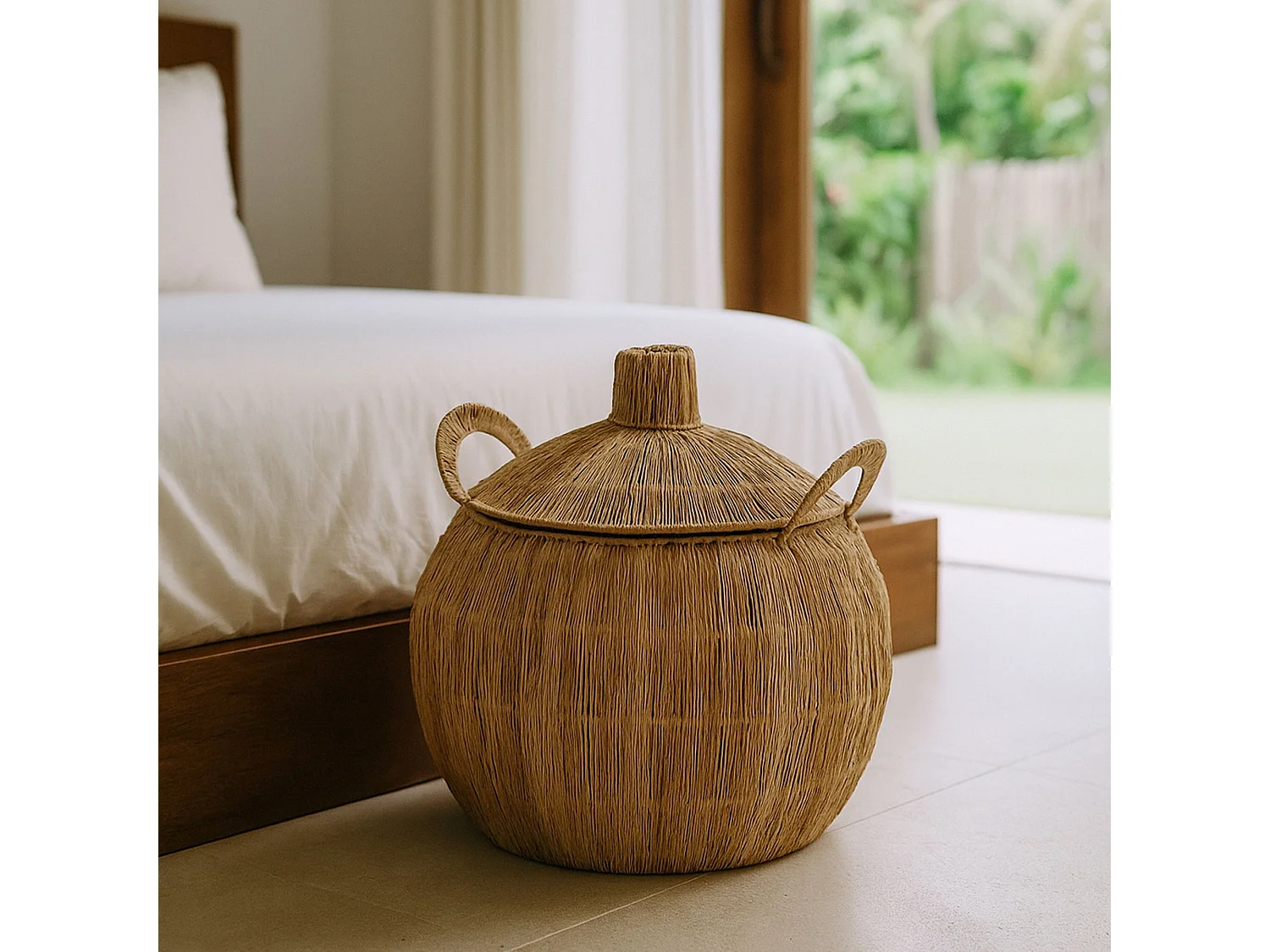 Now's Home - Panier En Jute Naturelle Avec Couvercle Et Poignées D40xh40cm Sibu