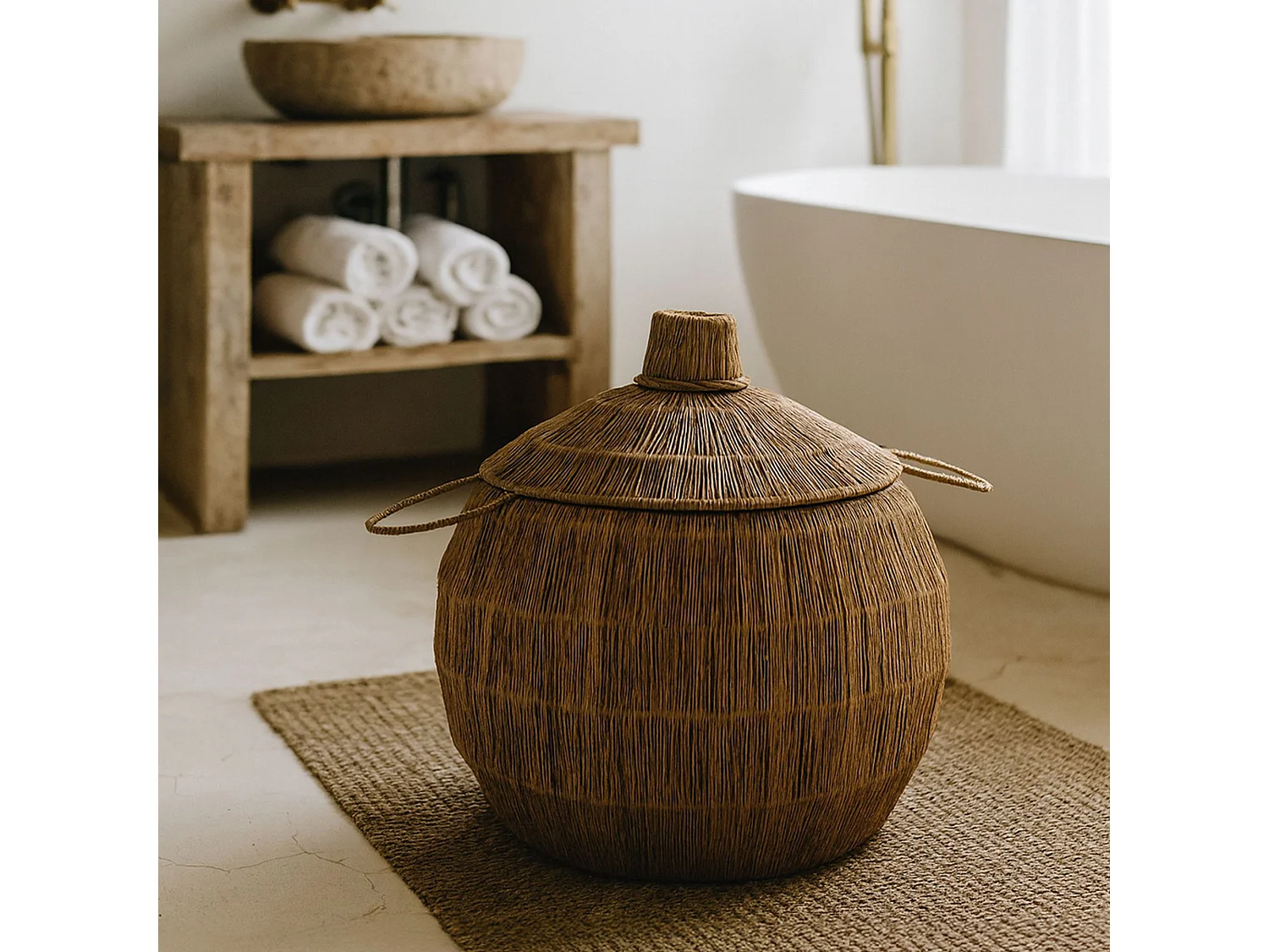 Now's Home - Panier En Jute Naturelle Avec Couvercle Et Poignées D40xh40cm Sibu