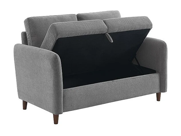 Canapé droit LUCIEN fixe avec coffre de rangement tissu gris 2 places