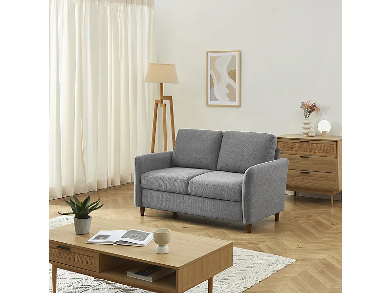 Canapé droit LUCIEN fixe avec coffre de rangement tissu gris 2 places