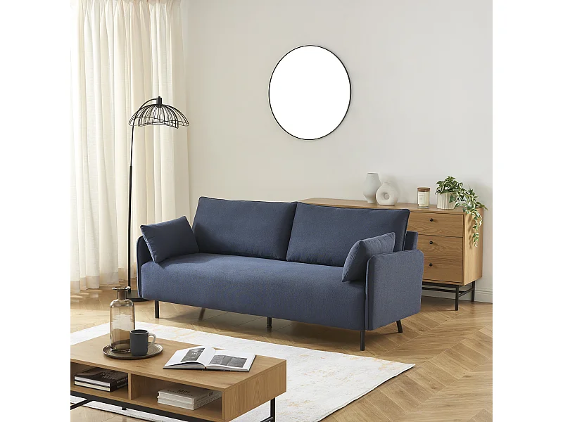 Canapé droit GABIN fixe tissu bleu nuit 3 places