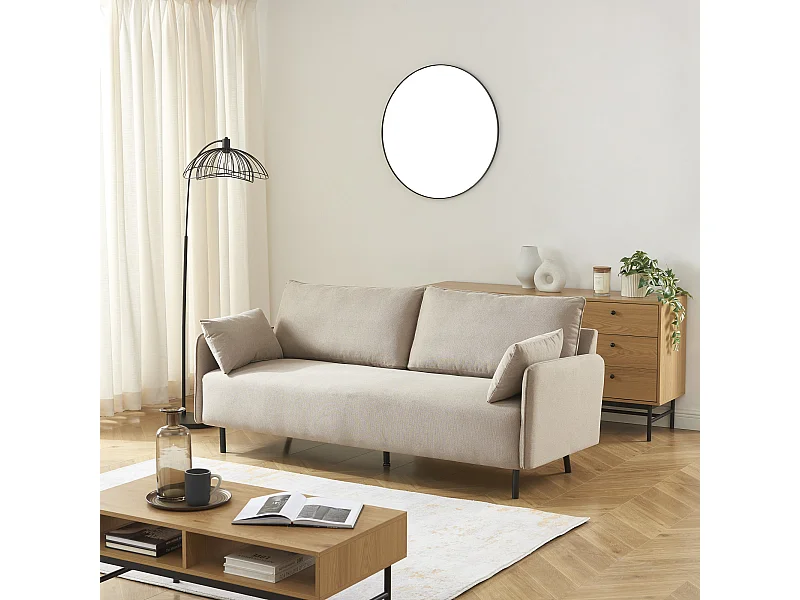 Canapé droit GABIN fixe tissu grège 3 places