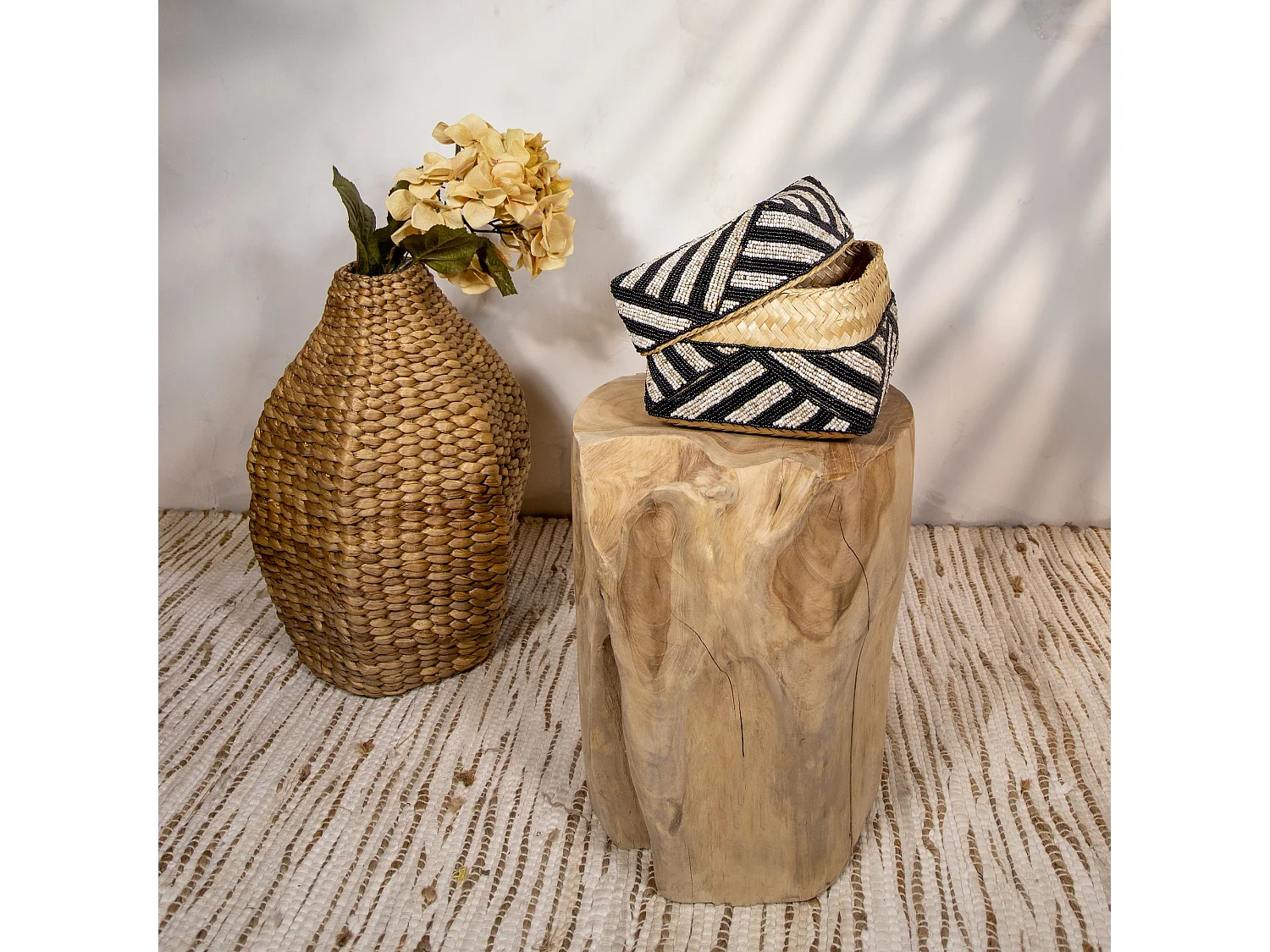 Now's Home - Boite En Bambou Ornee De Perles 20x20cm Bao