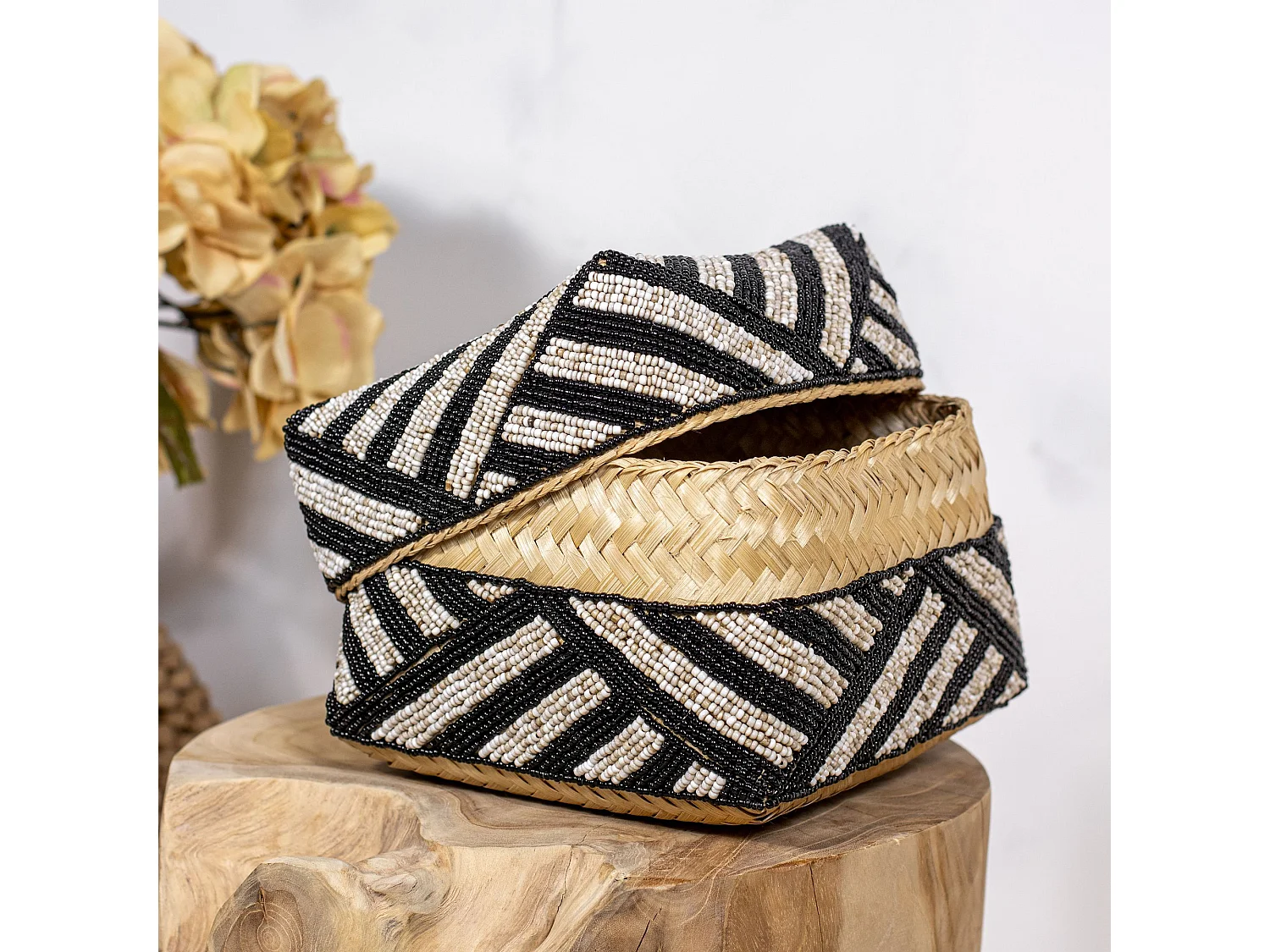 Now's Home - Boite En Bambou Ornee De Perles 20x20cm Bao