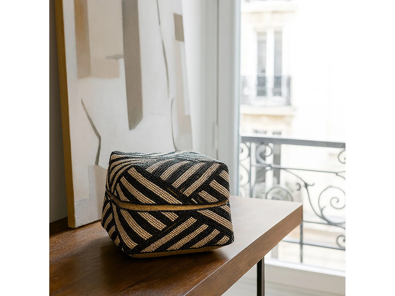 Now's Home - Boite En Bambou Ornee De Perles 20x20cm Bao