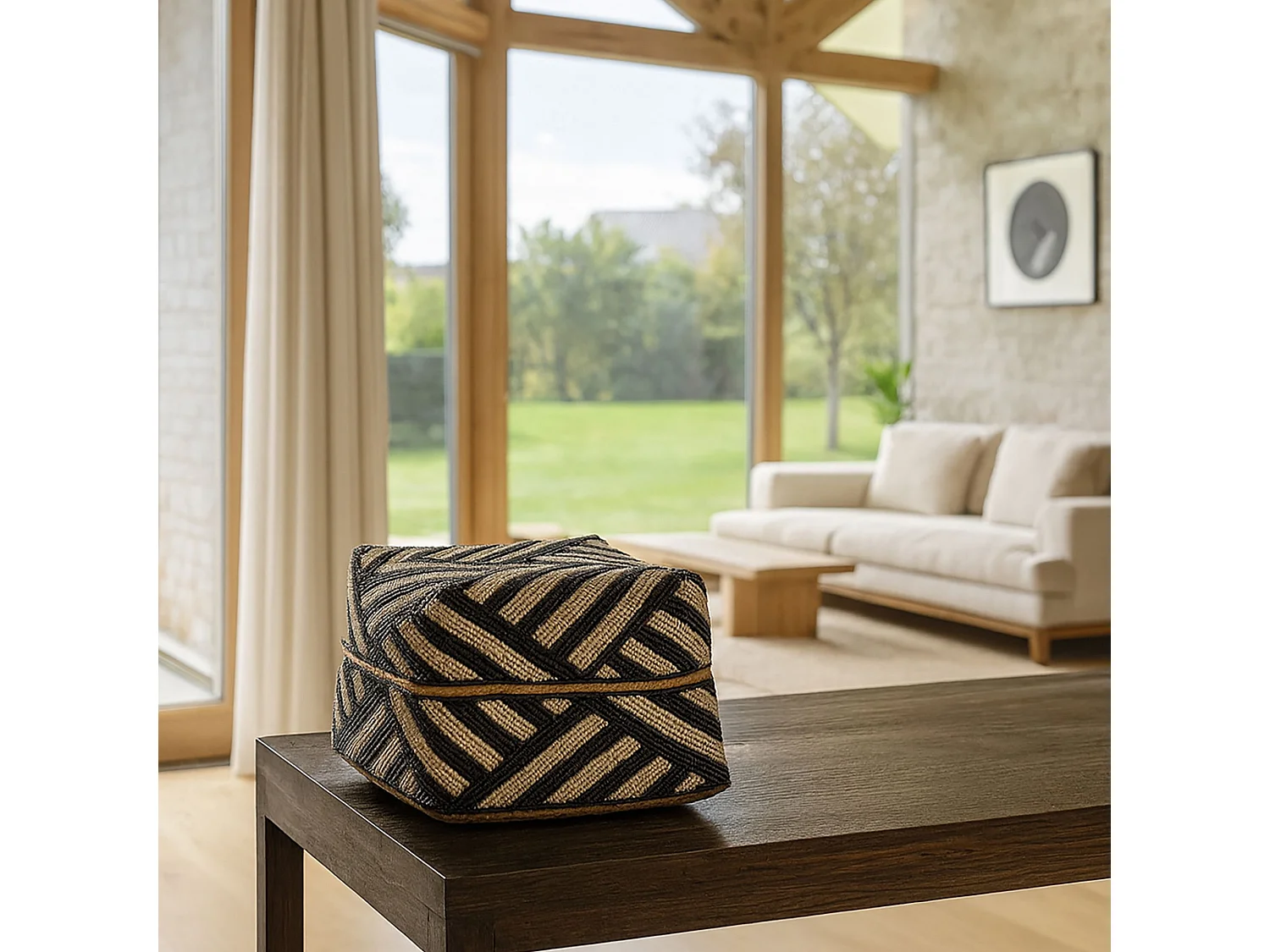 Now's Home - Boite En Bambou Ornée De Perles 20x20cm Bao