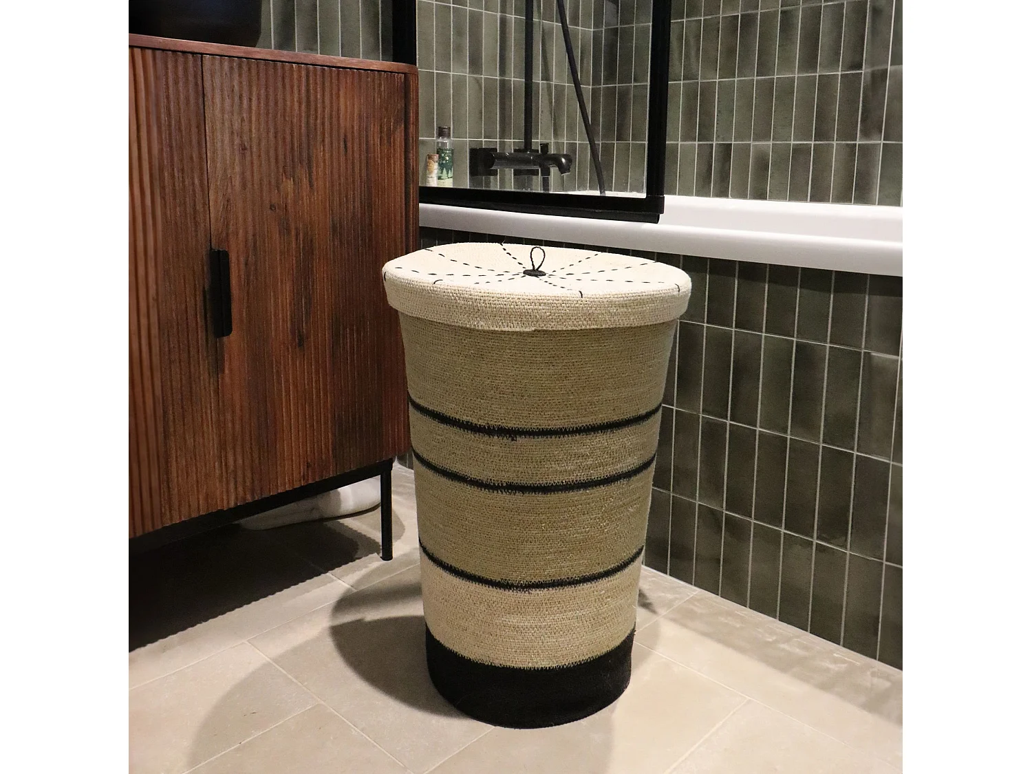 Now's Home - Panier A Linge En Jonc De Mer Naturel Et Noir 38xh57cm Grenada